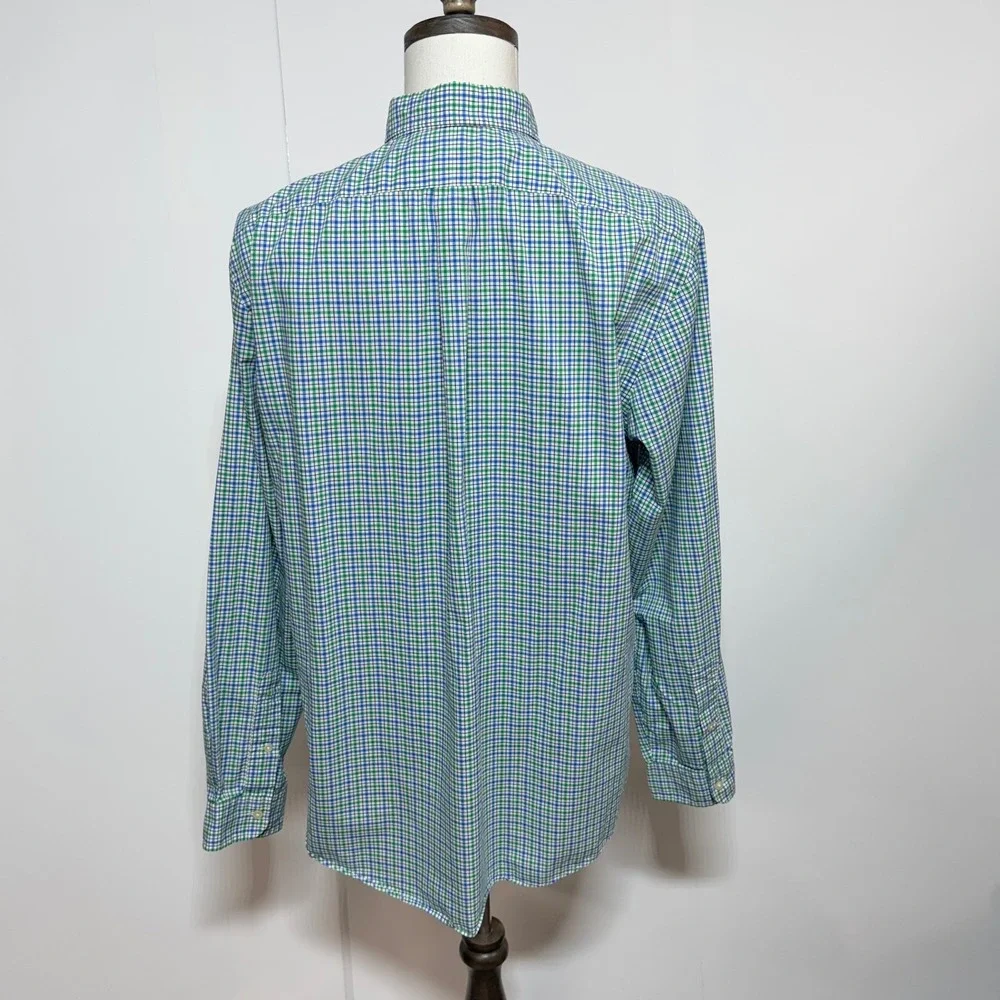 Polo Ralph Lauren Shirt Mens XL Green Blue‎ Gingham Plaid Long Sleeve Stretch